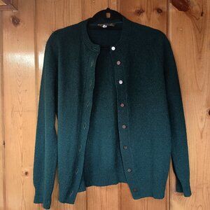 Vintage Dark Green Wool Ladies Cardigan Medium Moffat Weavers Scotland READ